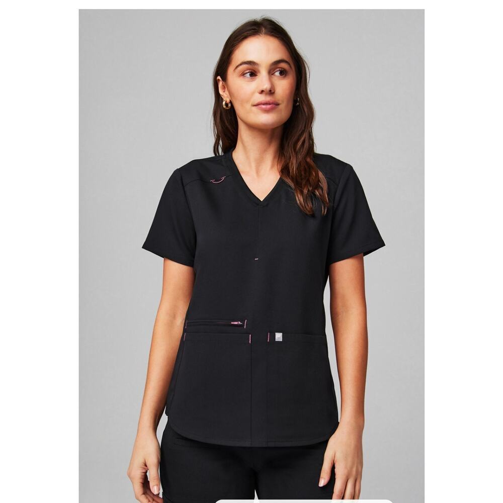 Fabletics Mode Black Short Sleeve pocket Front Scrub Top Size Small